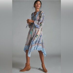 Anthropologie Cressida Midi Dress Boho Patchwork Handkerchief Hem